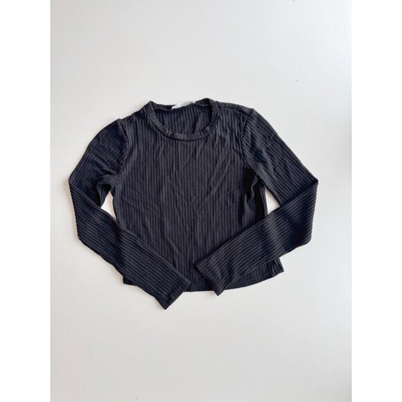 REFORMATION Muse Black Modal Ribbed Jersey Cropped Long Sleeve T-Shirt, Size XS - Picture 5 of 9
